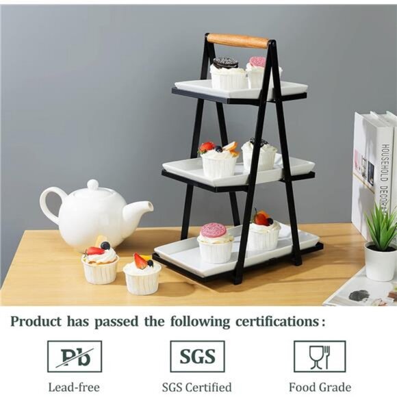 3 Tier Serving Tray, Porcelain Three Tiered Serving Trays Platters - Picture 4 of 7